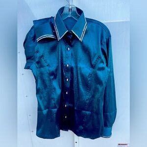 Dark teal stretch taffeta western show shirt